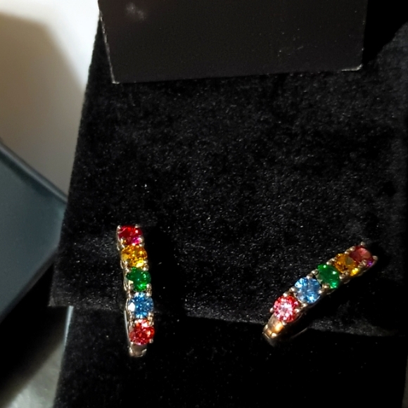 Multicolor MultiGem Hoop Earrings Platinum Silver - Picture 3 of 16